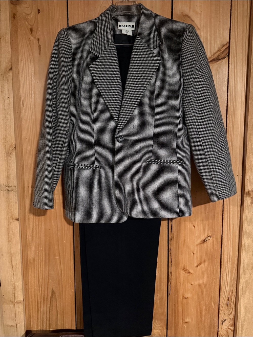 Joan Leslie Black and White Houndstooth Single-Button Blazer and Pants